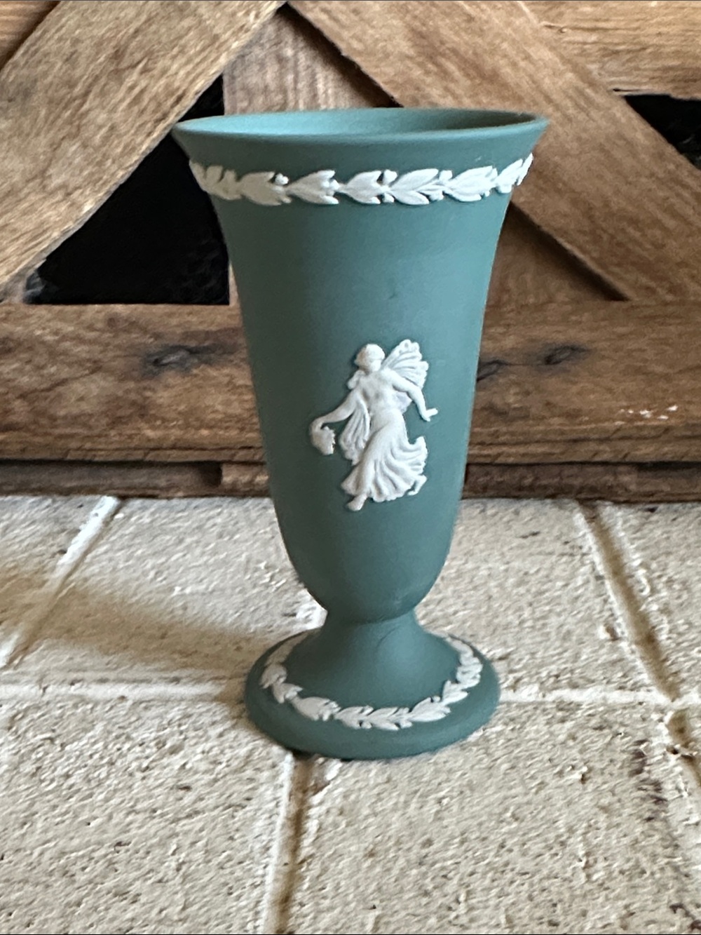 Cream Color on Spruce Green
Jasperware by WEDGWOOD bud vase